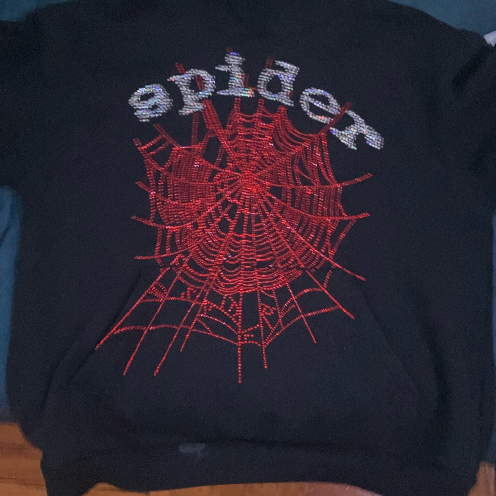 Black Hoodie with Red Spider Web Design